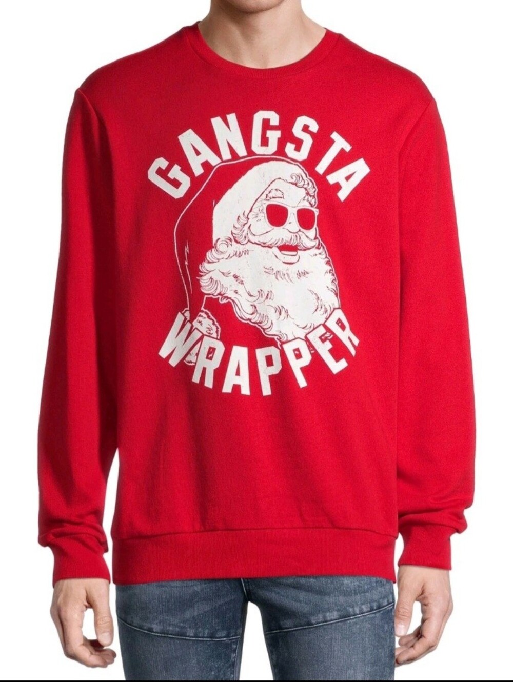 Holiday Time Men's "Gangsta Wrapper" Sweatshirt Red Christmas Santa 2XL 4009